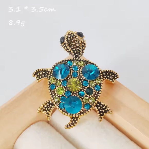 Turtle Blue Crystal Brooch - Picture 3 of 6